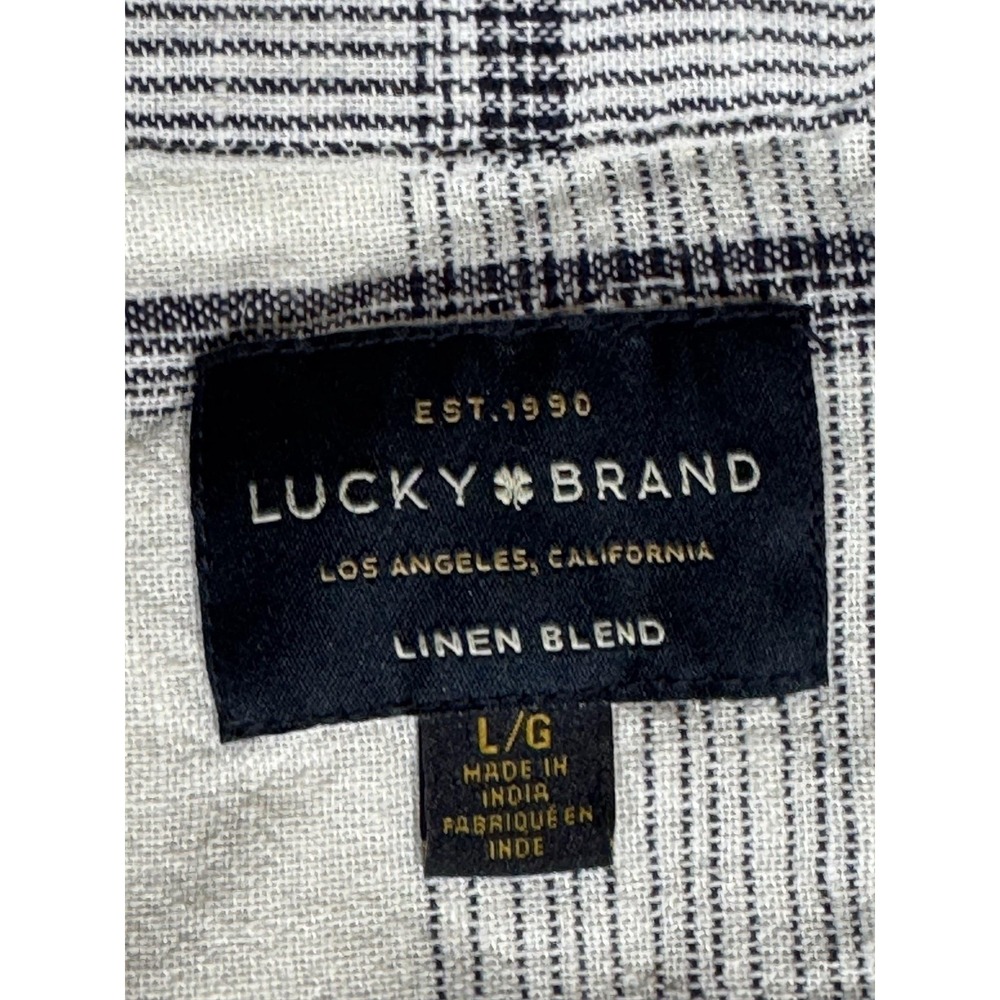 Lucky Brand Shirt Mens Large White Short Sleeve Button Up Linen Blend Plaid - Picture 3 of 13